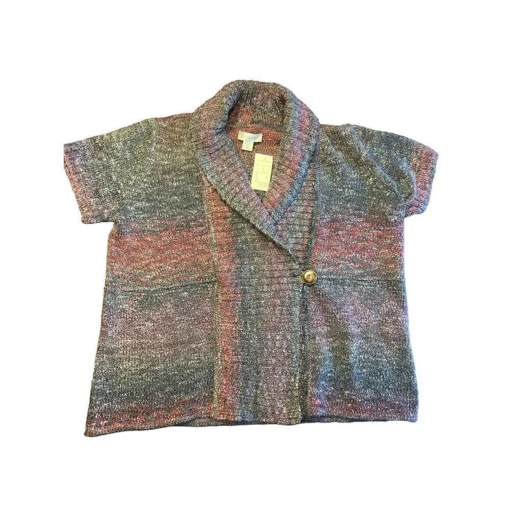Nwt Christopher And Banks Womans Sweater Cardigan short sleeve XL Multi Color